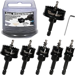 Bi-Metal Hole Saw Kit 6PCS, 16-40mm M42 Bimetal Saw Set, Thin Wall Cobalt Drill Hole Cutter with Arbors for Wood, Sheet Metal, Copper, Plaster, PVC, Steel Plate, Drywall, Black