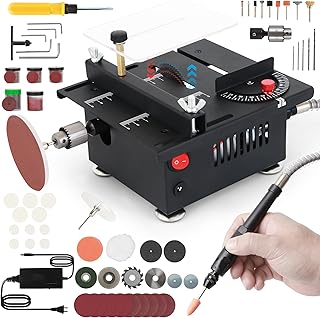 Adjustable-Depth Mini Table Saw with 80+ Accessories —100W 7-Speed Desktop Saw for Crafts & Woodworking, 0–16mm Depth, 0–90° Angle, Flexible Shaft for Cutting, Sanding, Drilling, Polishing & Engraving