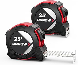Arrow 25FT Tape Measure, 2PCS Easy Read Measuring Tape with Dual Locking System, Double Sided Measurement Tape with 1.25″ Blade, Belt Clip, Dual-End Metal Hook, and Rubber Protective Casing