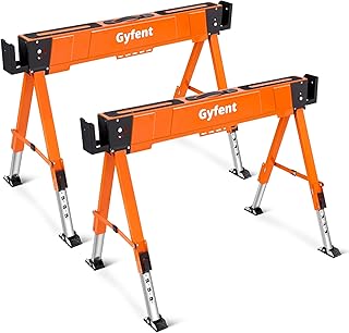 Saw Horses 2 Pack, 4400Lbs Load Capacity Saw Horse Folding Heavy Duty Sawhorses 21-34in Adjustable Height Professional Saw Horse with 2x4 Bracket for Woodworking Carpenters Contractors, Orange