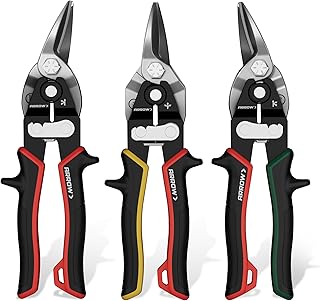 ARROW 3PCS 8-inch Tin Snips for Cutting Metal Sheet, CR-V Steel Aviation Snips, High Leverage Labor-saving Metal Cutter, Left Straight Right Cut