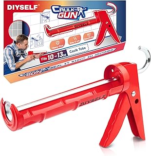 DIYSELF Caulk Gun No Drip, Heavy Duty Caulking Tool, 10:1 Thrust Ratio, Hand Caulking Gun for 10 oz Cartridges, Silicone Gun Compatible with Sealant, Acrylic, Latex, Adhesive, Butyl & More (Red)