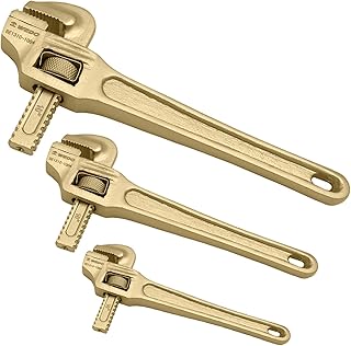 WEDO Non-Sparking Offset Pipe Wrench Set 3PCS,8"+12"+18",Heavy Duty Adjustable Plumbing Wrench,Aluminum Bronze,Corrosion-resistance,DIN Standard,BAM & FM Certificate