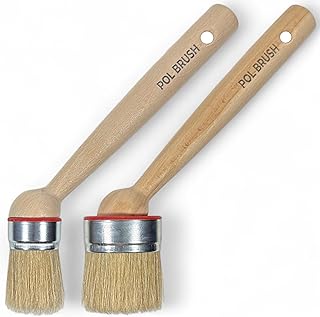 Set of 2 1.5 & 2.5 Inch Chalk & Wax Angled Round Paint Brushes - High European Quality - Natural Bristles - for Home, Wood, Walls, Art, Trim & Furniture - Acrylic, Oil, Stain, Chalk & Wax Paints