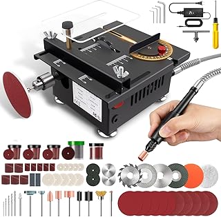 Mini Table Saw,Mini Multi-Functional Portable Crafts Saw Speed Angle Cutting Depth Adjustable Cutting Sanding Engraving for Wood Acrylic PCB Plastic(0.1-16mm)