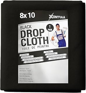 Black Canvas Drop Cloth 8x10 FT – Premium Painter’s Tarp for Painting, Staining & Cleaning Projects
