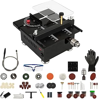 Mini Table Saw, Portable Liftable Mini Multi-functional Table Saw for Crafts, 7-Speed Adjustable Small Desktop Saws, Angle Adjustable Cutting Sanding Engraving Drilling All-In-One Machine