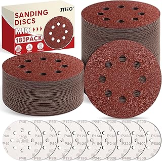 JTIEO 5 Inch Sanding Discs – 180 PCS Sandpaper Assortment for Orbital Sander Pads, Hook & Loop Sanding Pads, Round Sanding Disc Set for Random Orbital Sanders