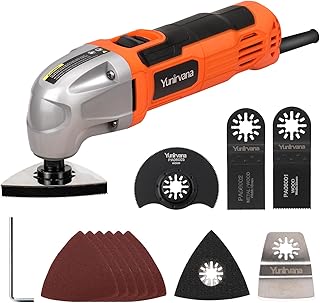 Oscillating Tool, 1.5A Oscillating Multi Tool with 3° Oscillation Angle, 12pvs Accessory: 3 Saw Blades, Semi-Circle Blade, Sanding Plate, 6 Sanding Papers for Cutting, Grinding, Sanding