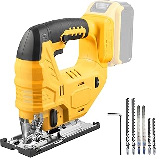 Cordless Jig Saw Compatible with Dewalt 20V Battery, Brushless Jig Saw with 6pcs Blades, 4 Orbital Sets for Wood, Plastic and Metal Cutting (Tool Only, No Battery)