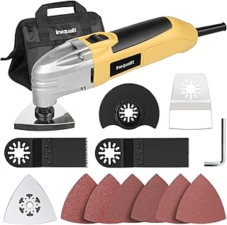 22000 OPM 1.5A Oscillating Multi-Tool, 3° Oscillation Angle, 3 Saw Blades, 1 Semi-Circle Blade Sanding Plate, 6 Sanding Papers for Grinding