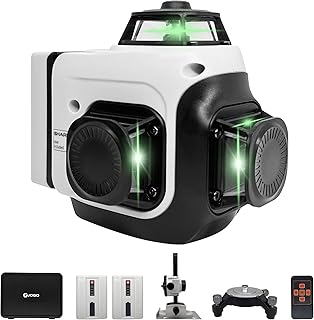 Laser Level 360 Self Leveling, 3x360° 3D High Brightness Green Laser Level, Lazer Leveler Tool for Picture Hanging, 2*6000mAh Type-C Rechargeable Batteries, Magnetic Stand & Hard Case Included
