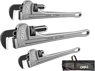 deli 3-Piece Heavy Duty Aluminum Pipe Wrench Set, 10" 14" 18" Adjustable Pipe Wrench Set with Tool Bag, Professional Plumbing wrench Set, for Pipe, Home, Vehicle repair