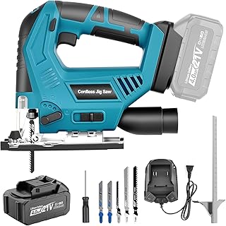 Cordless Jig Saw Compatible 21V Battery, Brushless Jigsaw Tool with 3-Position Orbital, 0°–45° Bevel Cutting, Variable Speed, LED Light, for Wood, PVC & Metal Cutting