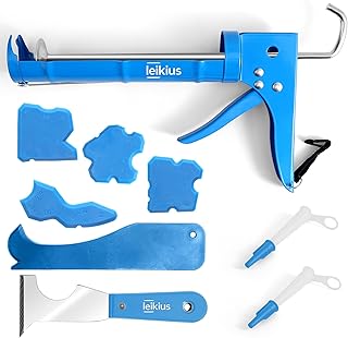 Caulk Gun,No-drip Silicone Caulking Gun Kit and Caulking Tools, Sealant Tools Grout Scraper For Kitchen Bathroom Sink Joint,With Gift Box Works 10OZ Tubes