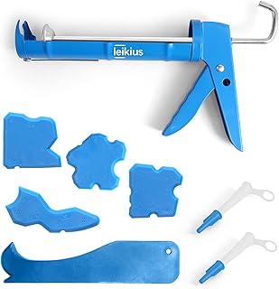 Caulk Gun Kit Smooths No-drip Silicone Caulking Gun and Caulking Tools, Sealant Tools Grout Scraper For Kitchen Bathroom Sink Joint,With Gift Box Works 10OZ Tubes blue
