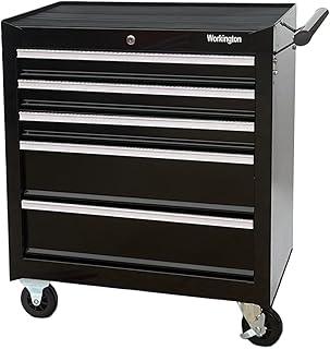Workington Professional Industrial Rolling Metal Tool Chest with 5 Drawers, 26" 5-Drawer Tool Chest Cabinet with Ball Bearing Drawer Slides, Steel Tool Storage Box Organizer 4102 Black
