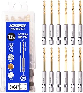 JEFE HEX 12-Piece Hex Shank Drill Bit Set - 9/64" HSS Titanium Coated | 135° Split Point for Precision Starts | Quick-Change Compatible | for Wood, Metal, Plastic & Aluminum