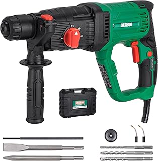 1" SDS-Plus Lightweight Rotary Hammer Drill, 9 Amp 4 Functions Corded Variable Speed Rotomartillo with Safety Clutch for Concrete, Includes 3 Drill Bits,2 Chisels,Carrying Case