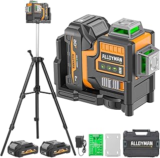 Alloyman Max 20V Laser Level with Tripod, 3x360° Self-Leveling Laser level, 3D Lazer Leveler Tool for Construction, Picture Hanging with Strong Magnetic Bracket & Hard Carry Case