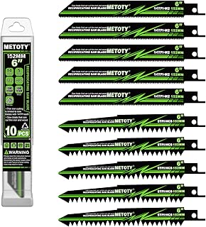 6 inch Reciprocating Saw Blade Set for Metal Wood Iron, Reciprocating Saw Blade Set - 5 TPI & 14 TPI, 10 Pieces with Organizer Case, Durable HCS for Tree Branches
