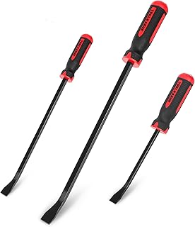 TOOLEAGUE Utility 3Pcs Pry Bar Set,8",12",18"Mechanic Hand Tools with Thicker Strike Cap Handle,Heavy Duty Pry Bar Tools for Automotive,Black and Red