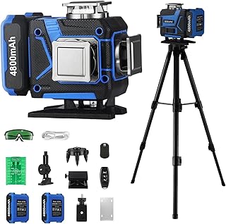 AZZUNO Laser Level with Tripod,4x360° 16 Lines Laser Level 165FT Self Leveling for Outdoor, With Two 4800mAh Rechargeable Li-ion Batteries, Nivel Laser Level Tool for Picture Hanging, Home Improvement