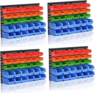 Wall Mounted Storage Bins Parts Rack 4 Colors Garage Plastic Shop Tool Organizer, ABS Plastic Garage Rack, Screw Storage 120 Bins