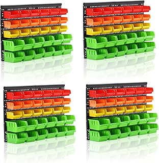 Wall Mounted Storage Bins Parts Rack 4 Colors Bin Organizer Garage Plastic Shop Tool, Garage Organizers and Storage (Style-Vivid) 50.4"*32.4"