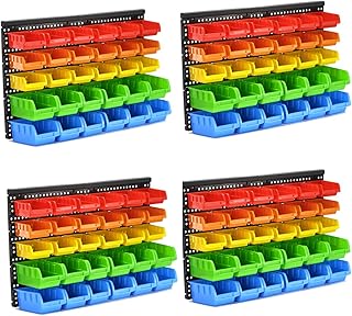 5 Colors Wall Mounted Storage Bins kit, Tool Organizer Bins Parts Rack, 30-Bin Organizer Shop Storage Rack 4 Set