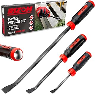 Rizom Pry Bar Set, 3-Piece Pry Bar with Strike Cap Handle, Angled Tip for Prying, Lifting and Pulling Objects