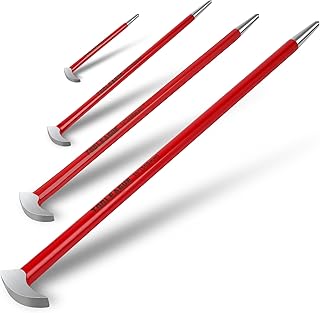 TOOLEAGUE 4Pcs Rolling Head Pry Bar Set,6",12",16",20" Heavy Duty Pry Bars Hand Tool for Garages,Machinery Aligning & Prying, Red