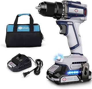 20V Cordless Drill Driver Set, 620 in-lbs High Torque, 3/8" Metal Keyless Chuck with Safety Lock, Brushless Power Drill with 2.0Ah Battery and Charger, 2+1 Variable Speed, 20+1 Position Electric Drill
