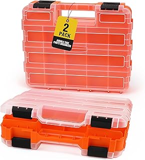 HORUSDY 2-Pack Double Side Parts Organizers, 34-Compartments Tool Box with Removable Dividers, Small Hardware Storage Case for Screws, Bolts, Nuts, Nails, DIY, Crafts, Fishing Gear & Small Parts