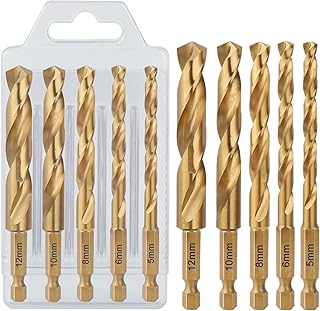 5PCS/Set 5/6/8/10/12mm HSS M2 Metric Titanium Coated Straight Shank Twist Drill Bit