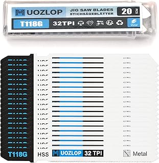 20pcsT118G Jigsaw Blades，32 TPI Jig Saw Blades with Storage Case,T-Shank jig Saw Blades for Metal Cutting (20pcsT118G)