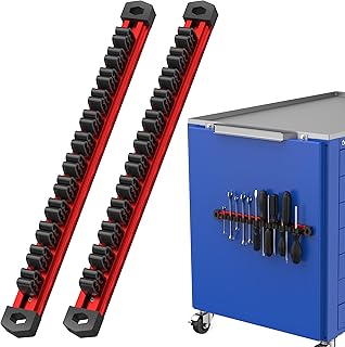 Preciva 2 PCS Magnetic Tool Holder with 24 Sliding Clips, Triple Strong Magnets & Aluminum Rails, Compact Screwdriver Organizer and Wrench Organizer for Garage Workshop Tool Box Storage
