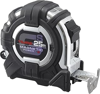 TAJIMA Tape Measure - 25ft x 1in GS-Lock Measuring Tape with Dual Magnetic Power & Compatible Clip - GS-SC25BW