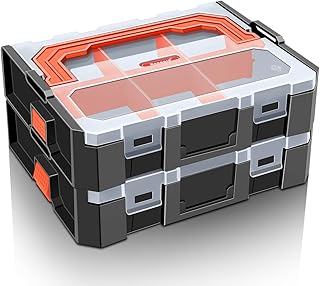 Small Parts Organizer, 6-Compartments Parts Organizer, Stackable, Removable Dividers for Hardware(2 PCS)
