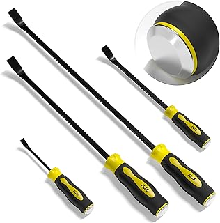 KJE 4-Piece Heavy Duty Pry Bar Set (8",12",18",24") - Automotive Pry Bar set with Strike Cap & Angled Tip for Auto Repair, Demolition & Construction