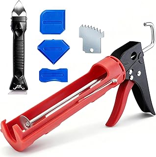 Caulk Gun Kit, Caulking Gun No Drip with 3 Silicone Caulking Tool and 3 in 1 Caulk Remover Tool, 15:1 Thrust Ratio, Professional Hand Caulking Gun Tool for the Seams of Bathroom and Kitchen Sinks