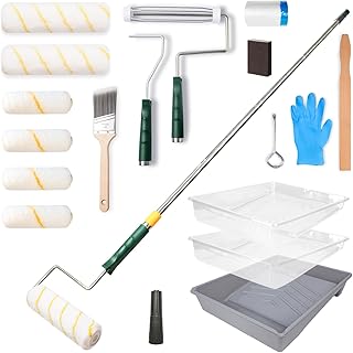 Wesquer 18 Piece Paint Roller Kit with Extension Pole, 9" & 4" Roller Frames, 6 Paint Roller Covers, Tray Liners, Angled Brush, Drop Cloth, Complete Painting Set for Walls, Ceilings, Home Projects