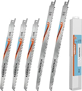 KEENTECH 9 and 12 Inch Cr-V Reciprocating Saw Blade Set, 5 TPI, for Wood Cutting and Tree Pruning, Compatible with Milwaukee Sawzall and Other Reciprocating Saws (5-Pack)
