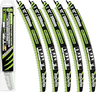 12-Inch Arc Curved Reciprocating Saw Blades Set with Storage Box – 5 Pieces, 5 TPI, CR-V Steel for Tree Trimming & Wood Pruning