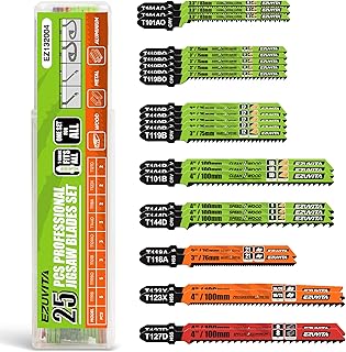 25-Piece Jigsaw Blades Set with Storage Case–CR-V&HSS Steel, Assorted T-Shank Replacement Jig Saw Blades for Cutting Wood, Plastic and Metal