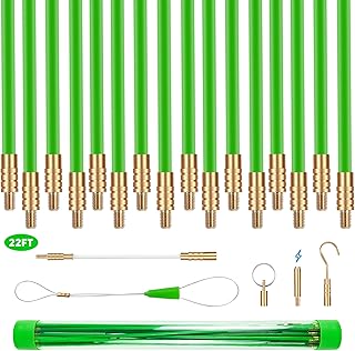 YIYITOOLS 22FT Fiberglass Electrical Wire Running Kit, Wire Fishing Tools Fish Tape Wire Puller, Cable Snake Fish Rods Kit with Different Attachments for Running Electrical,Ethernet,TV,Speaker Cables