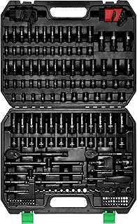 1/4" & 3/8" Dr. Impact Socket Set, 189 Piece Socket Wrench Set Mechanic Tools, Metric and SAE Full Set, CR-V, Deep & Shallow Socket with Ratchet Handle, Spark Plug Socket, Bits for Mechanic