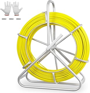 Fish Tape Fiberglass, 500FT, 1/4in, Duct Rodder Fish Tape Wire Puller, Electrical Fish Tape Cable Running Rod with Steel Reel Stand, Fishing Tools for Walls & Electrical Conduit