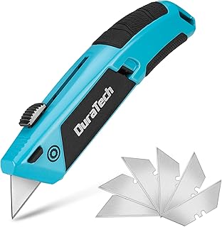 DURATECH Auto-Loading Utility Knife, Heavy Duty Retractable Box Cutter with 6 Preloaded SK5 Blades, Quick-Change Razor Knife with Comfortable Handle for Cardboard, Carpet, Rope, DIY