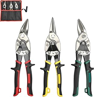 ANGELSWORD 3 PC Cr-M Aviation Tin Snips Set, 10 Inch Aviation Tin Snips, Cr-M Aviation Snips for Cutting Metal Sheet, Heavy Duty Sheet